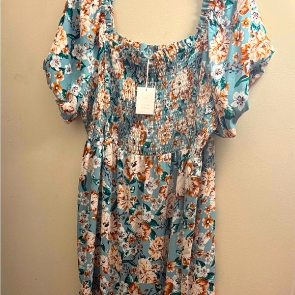 LC Lauren Conrad Teal Floral Smocked Dress NWT - Picture 2 of 3